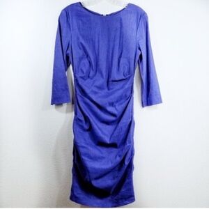 Ruched Long Sleeve Blue Dress